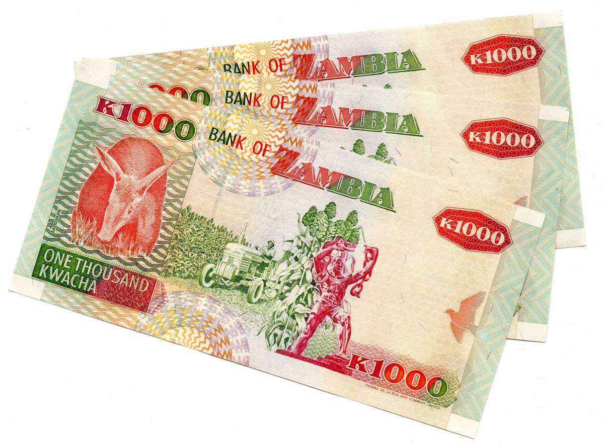 Lot of 3 x 1992 Consecutive Zambia 1000 Kwacha "EJ3598965 to EJ3598967" Pick#40a