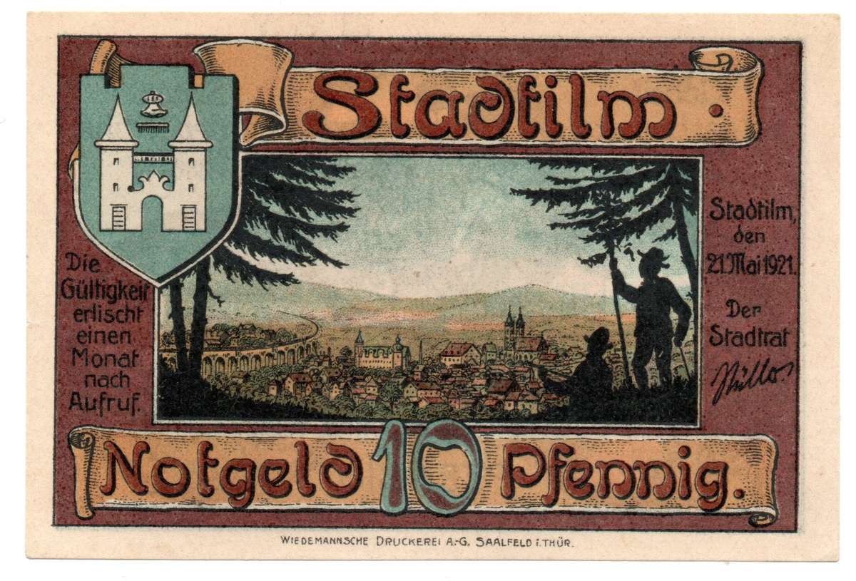 1921 German City of Stadtilm (Thuringia) (Land of Thuringia) Weimar Republic 10 Pfennig