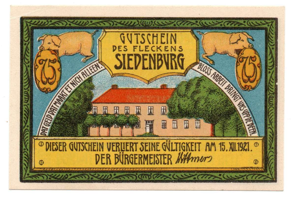 1921 German Town of Siedenburg (Prussian province of Hanover) 75 pfennig Local Issue