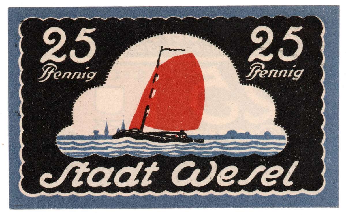 1921 German City of Wesel (Prussian province of Rhine) Weimar Republic 25 Pfennig Local Issue