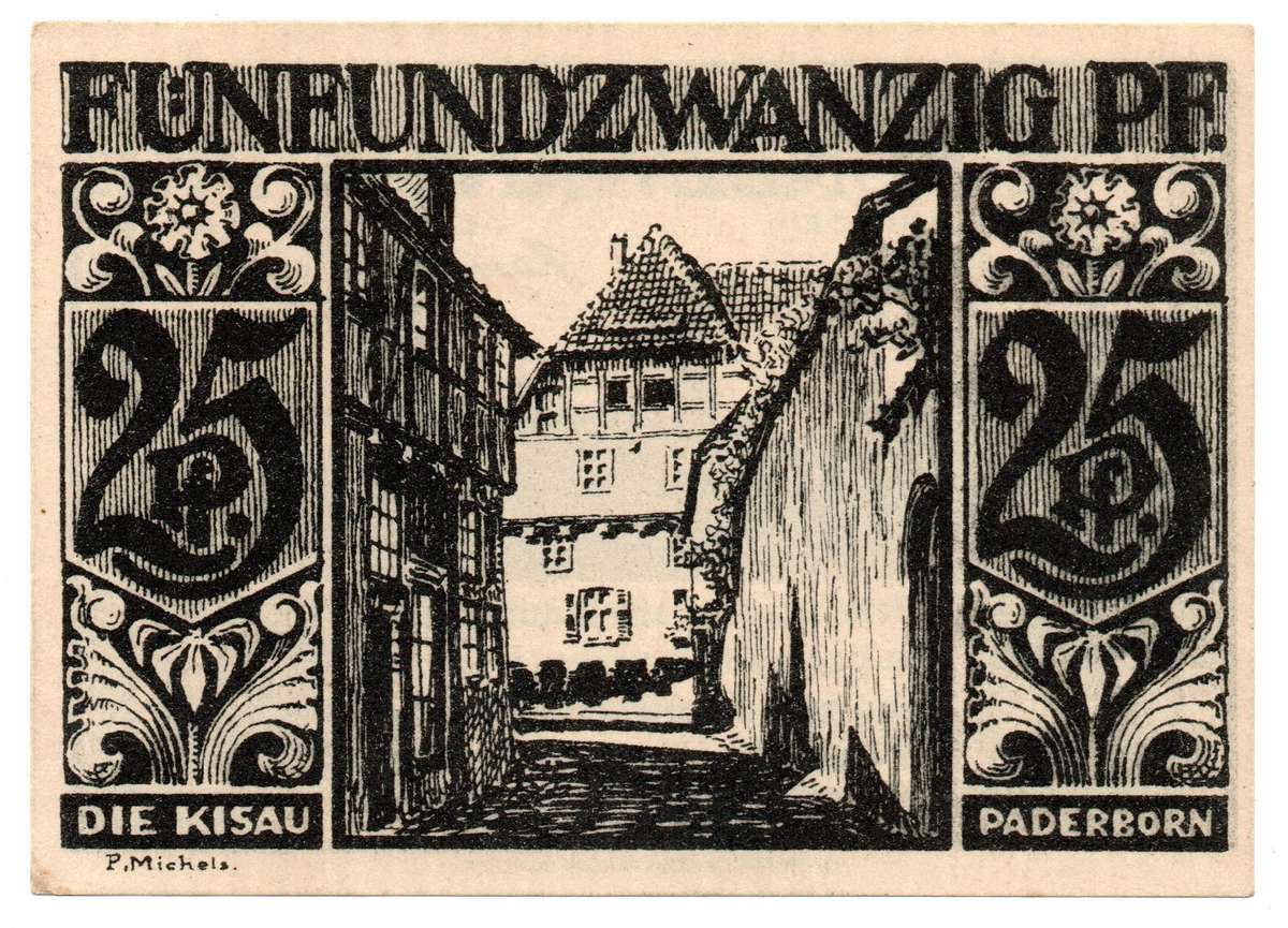 1921 German City of Paderborn (notgeld) (Prussian province of Westphalia) Weimar Republic 25 Pfennig
