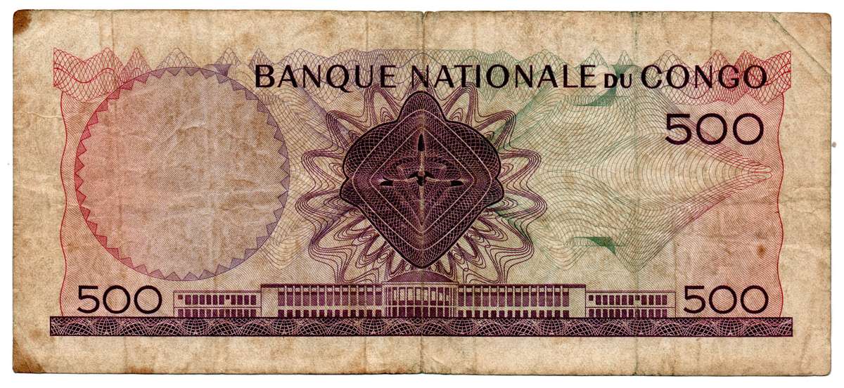 1961 Congo National Bank Issue 500 Francs, Pick#7a, folds and stains