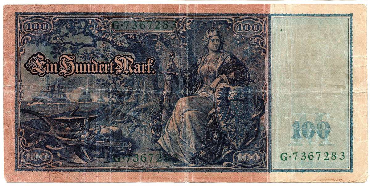 1910 German Berlin Reichsbanknote 100 Mark, Pair of Seal Varieties: Green and Red Seal Pick#42/43, f