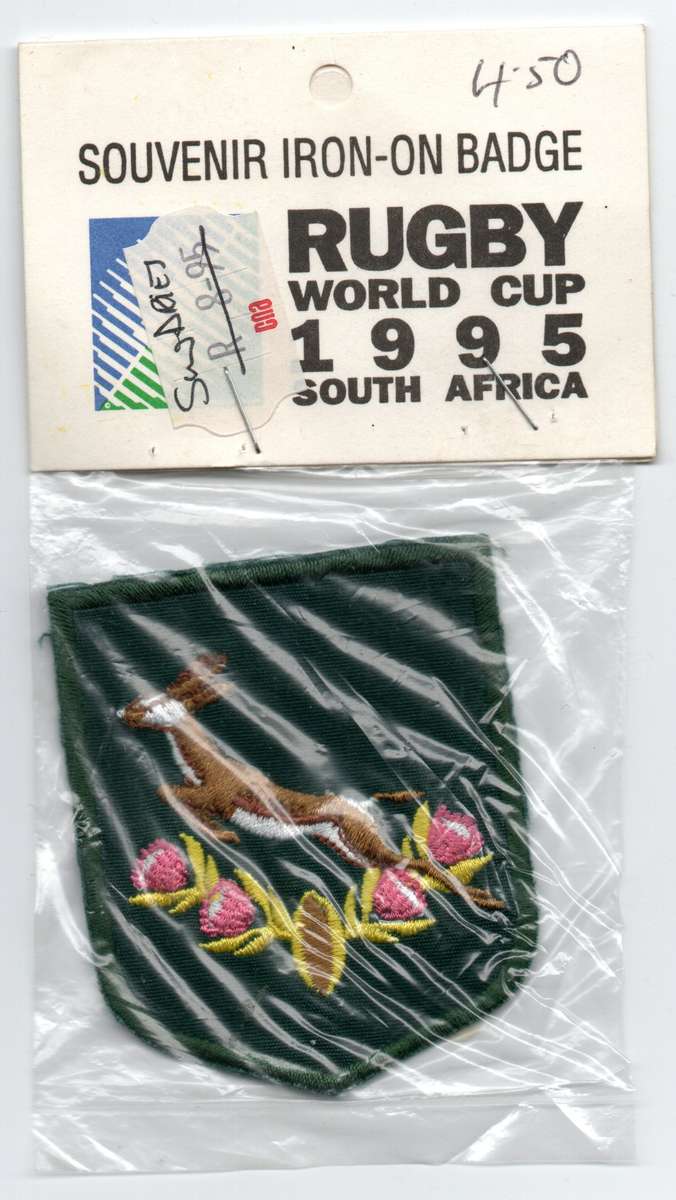 1995 South Africa Rugby World Cup Cloth Patch (in origenal packaging) 62mm x 75mm