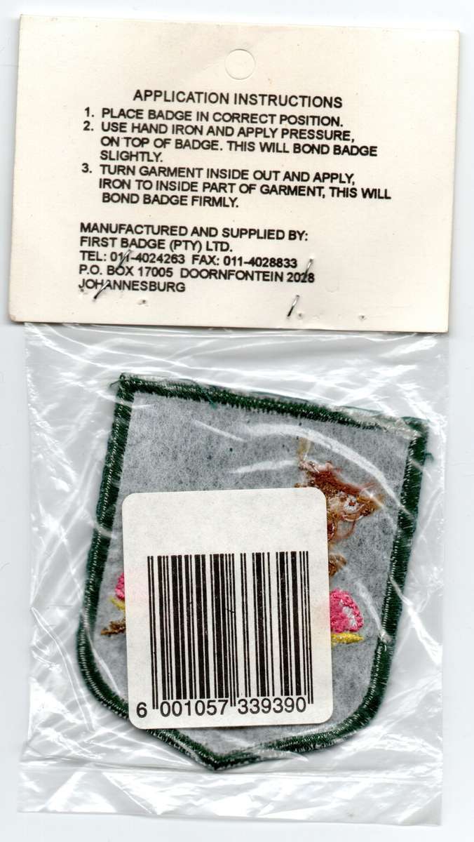 1995 South Africa Rugby World Cup Cloth Patch (in origenal packaging) 62mm x 75mm