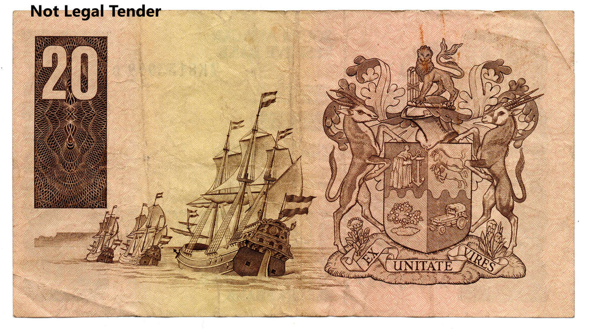 Error 1984 South Africa Type 6 CL Stals Third Issue R20 Slight off-centre print