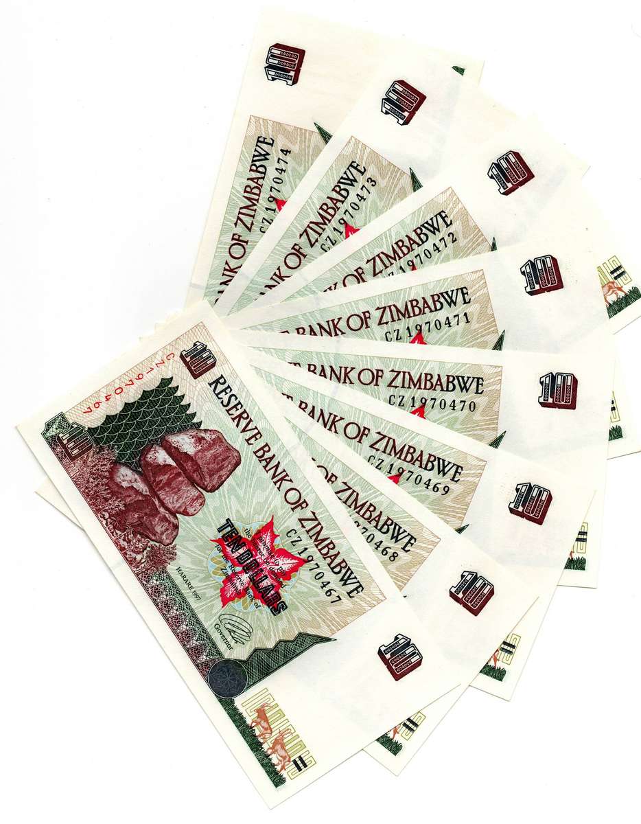 Lot of 15 x Consecutive 1997 Zimbabwe 10 Dollars "CZ1970460 to CZ1970474" Pick#6a