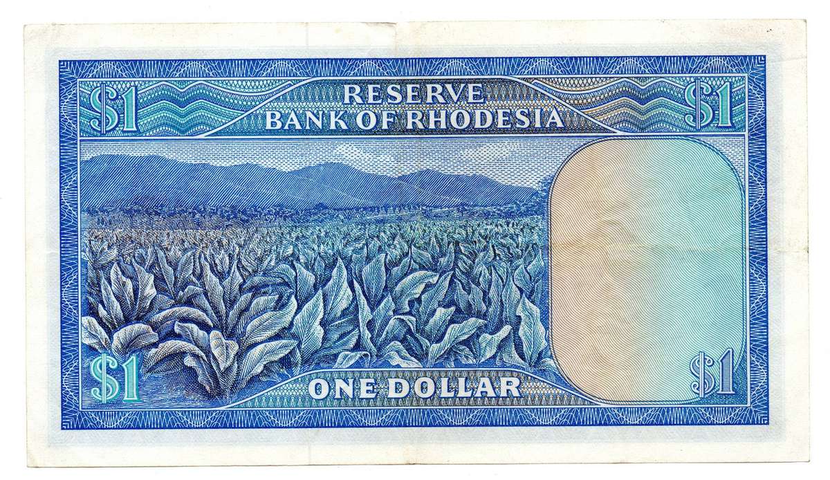 1970 Rhodesia 1 Dollar Pick#30a minor fold lines and top left corner stain