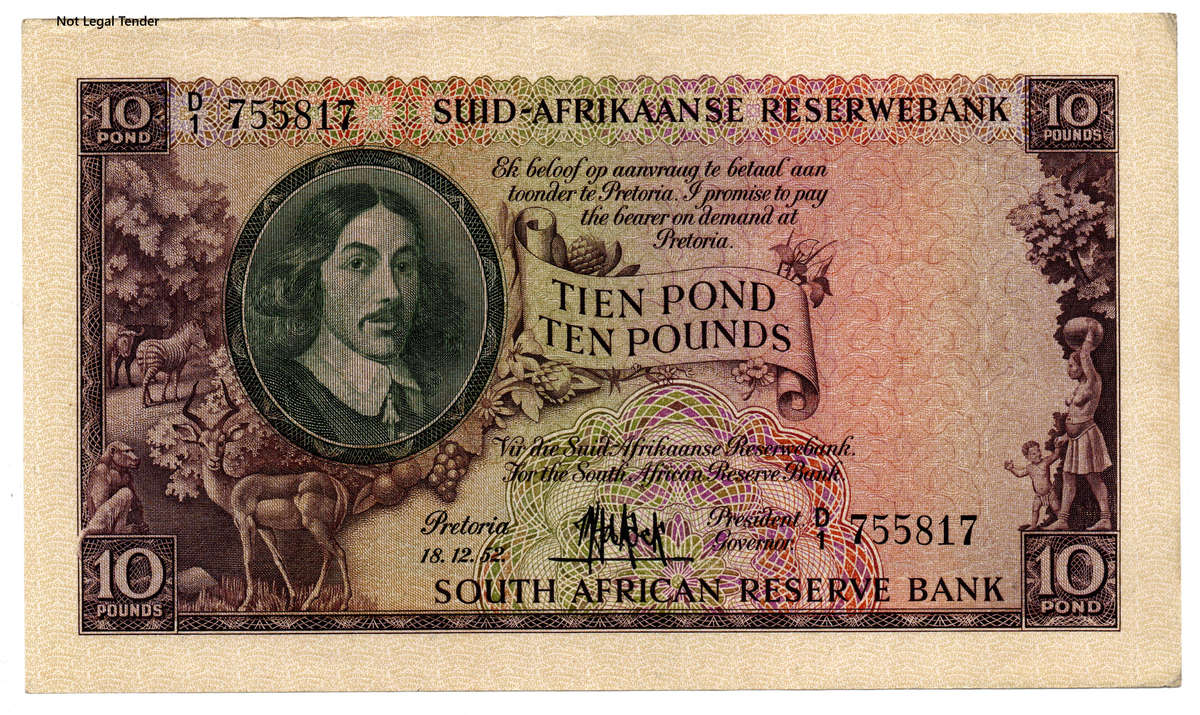 1952 South Africa MH De Kock Type 2 Third Issue 10 Pound