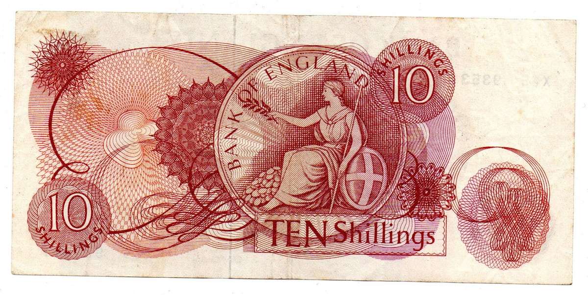 1962-66 Great Britain Bank of England J. Q. Hollom 10 Shilling Pick#373b vertical folds