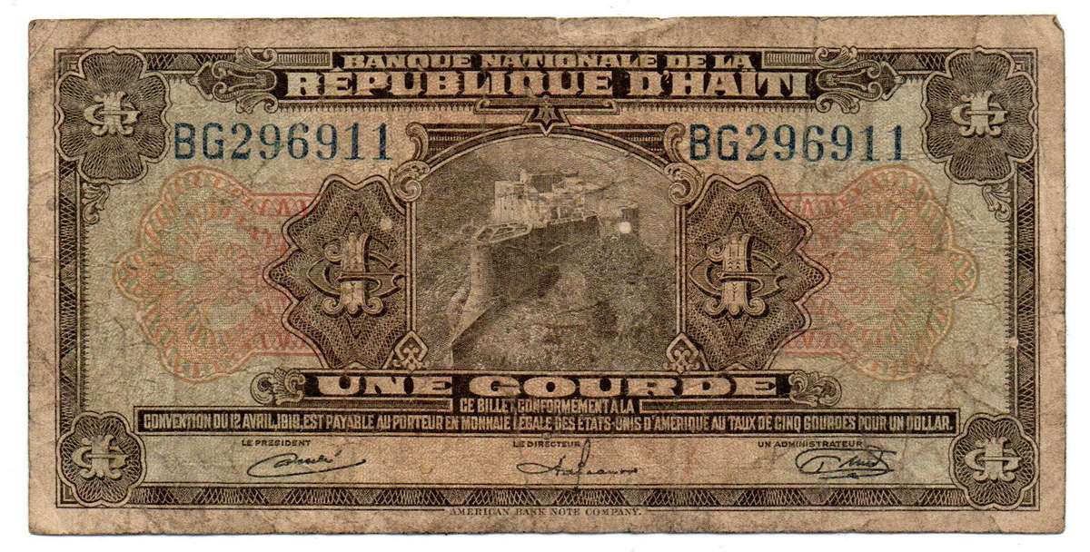 1919 Haiti 1 Gourde Pick#174 well circulated