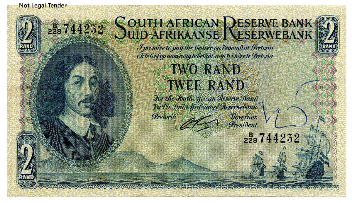 1962 South Africa G Rissik Type 4 First Issue R2, Graffiti and creasing