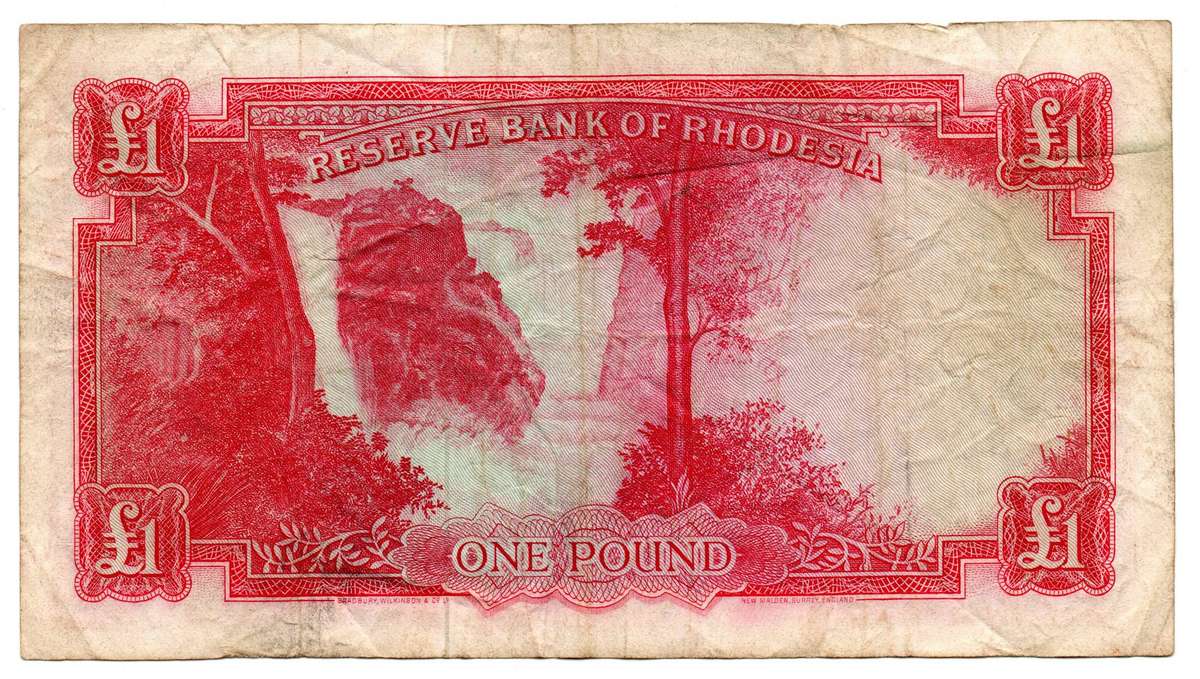 1964 Rhodesia 1 Pound Salisbury Pick#25a, folds and creases, top edge tear