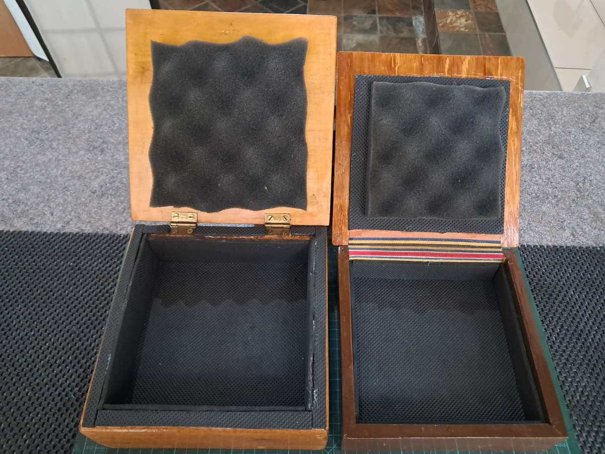2 wooden boxes padded with faom sold together