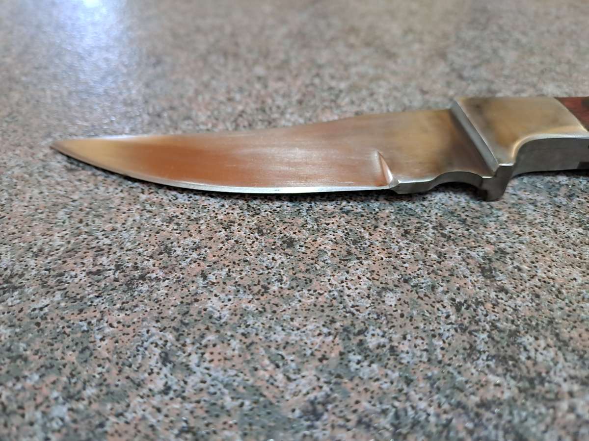 Hunting knife hand made laminated wood scales