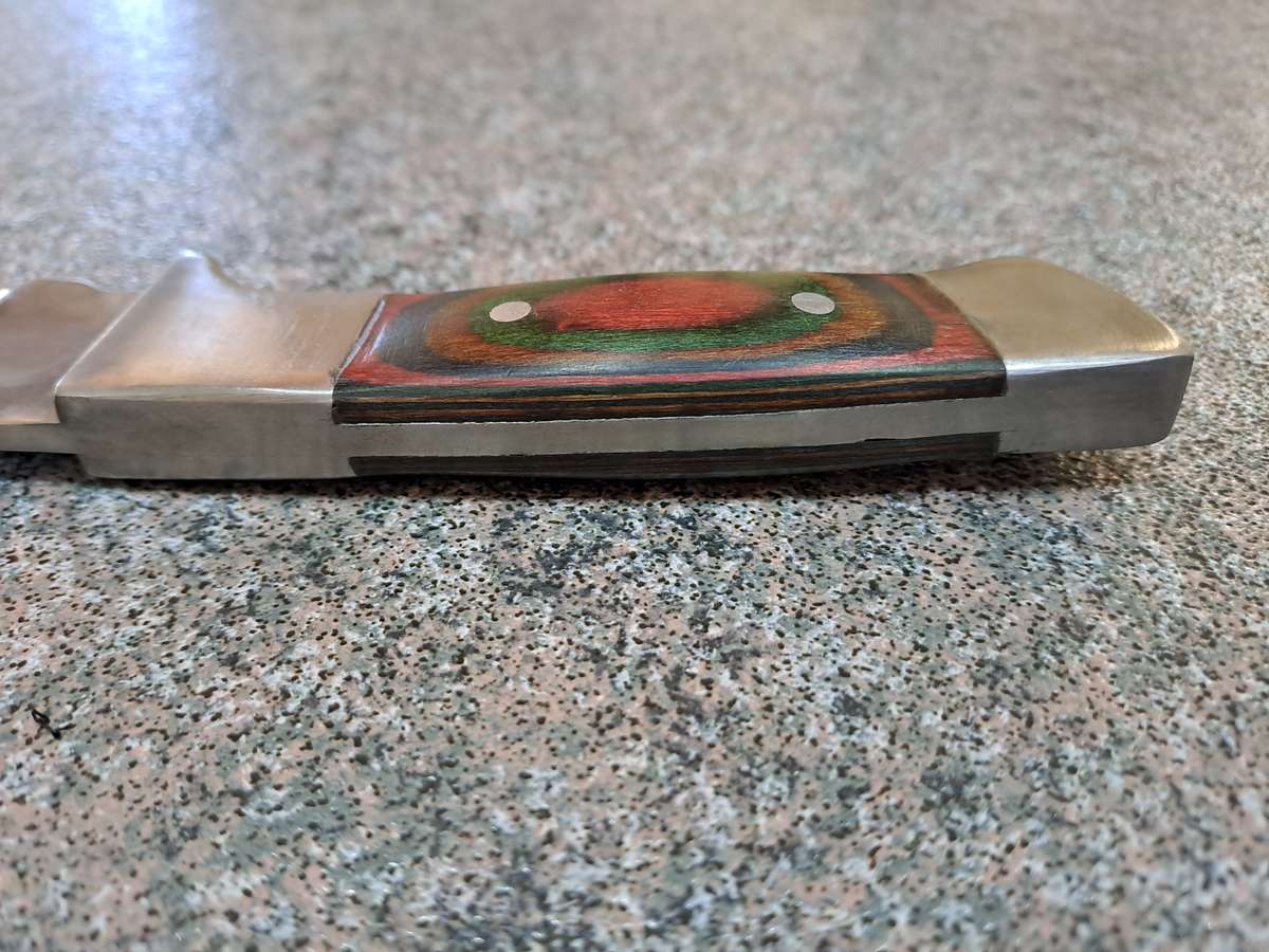 Hunting knife hand made laminated wood scales