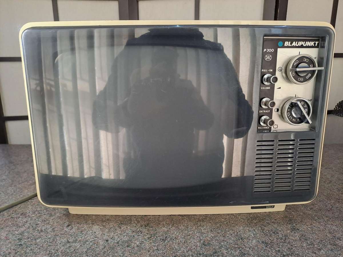 Vintage 1970's Blaupunkt black and white portable tv with built in radio