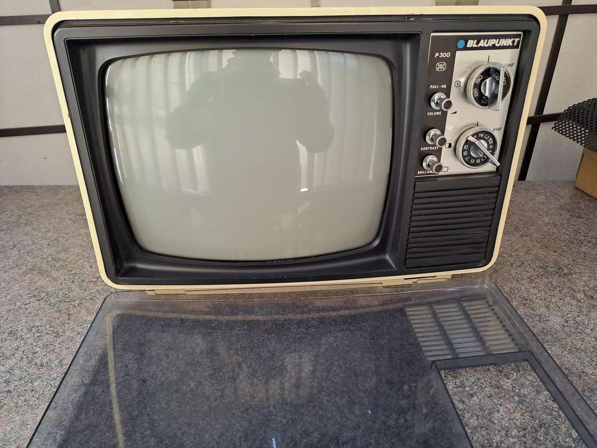Vintage 1970's Blaupunkt black and white portable tv with built in radio