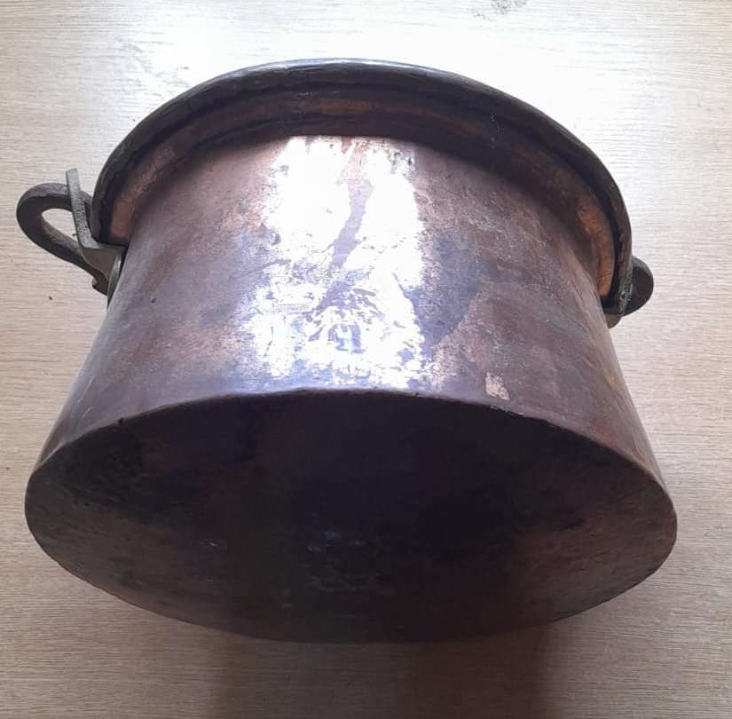 19th century hand beaten antique copper cauldron