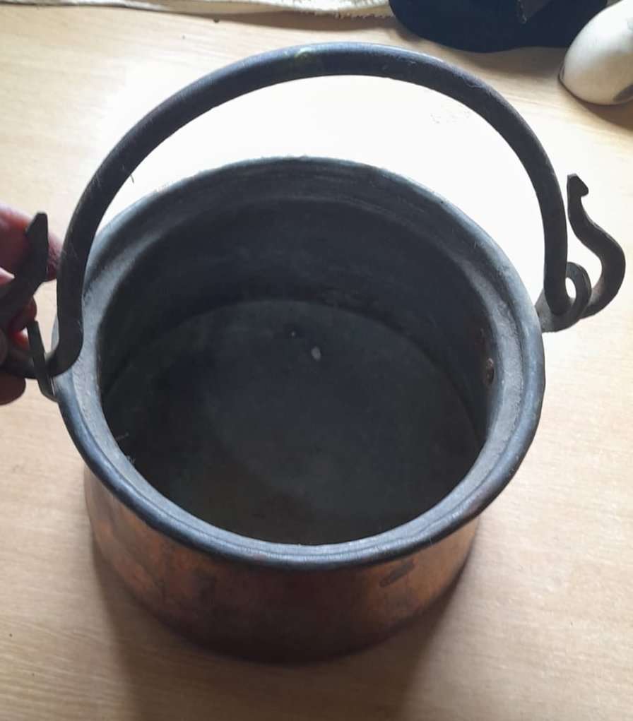 19th century hand beaten antique copper cauldron