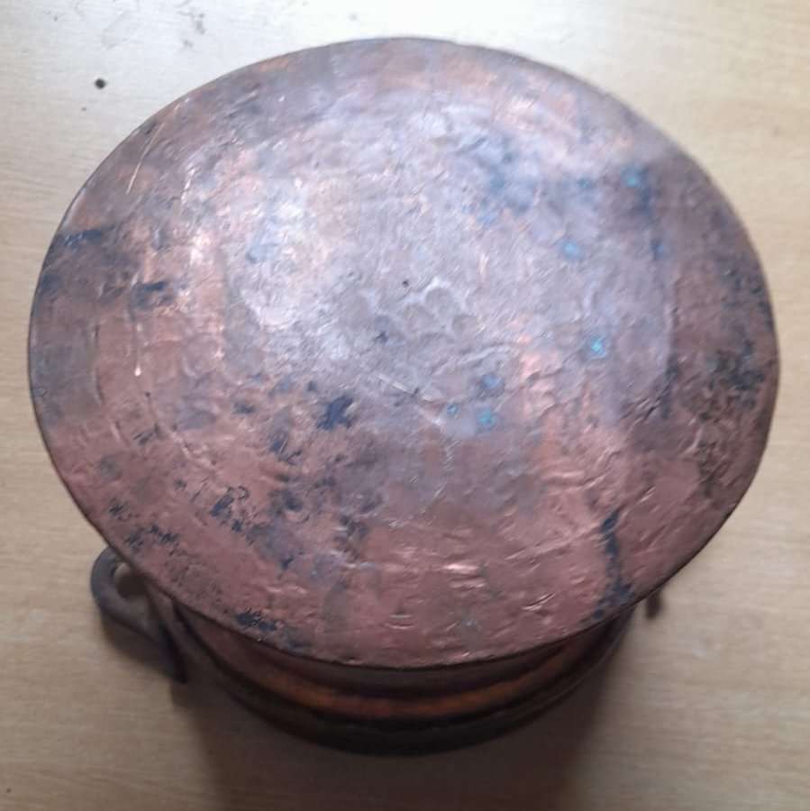 19th century hand beaten antique copper cauldron