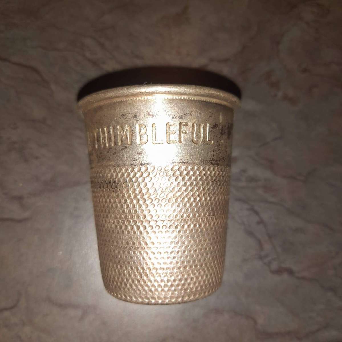 Vintage Large Thimble "Just a Thimbleful" 2 oz Silver Plate Thimble Drinks Measure, P H Vogel & Co