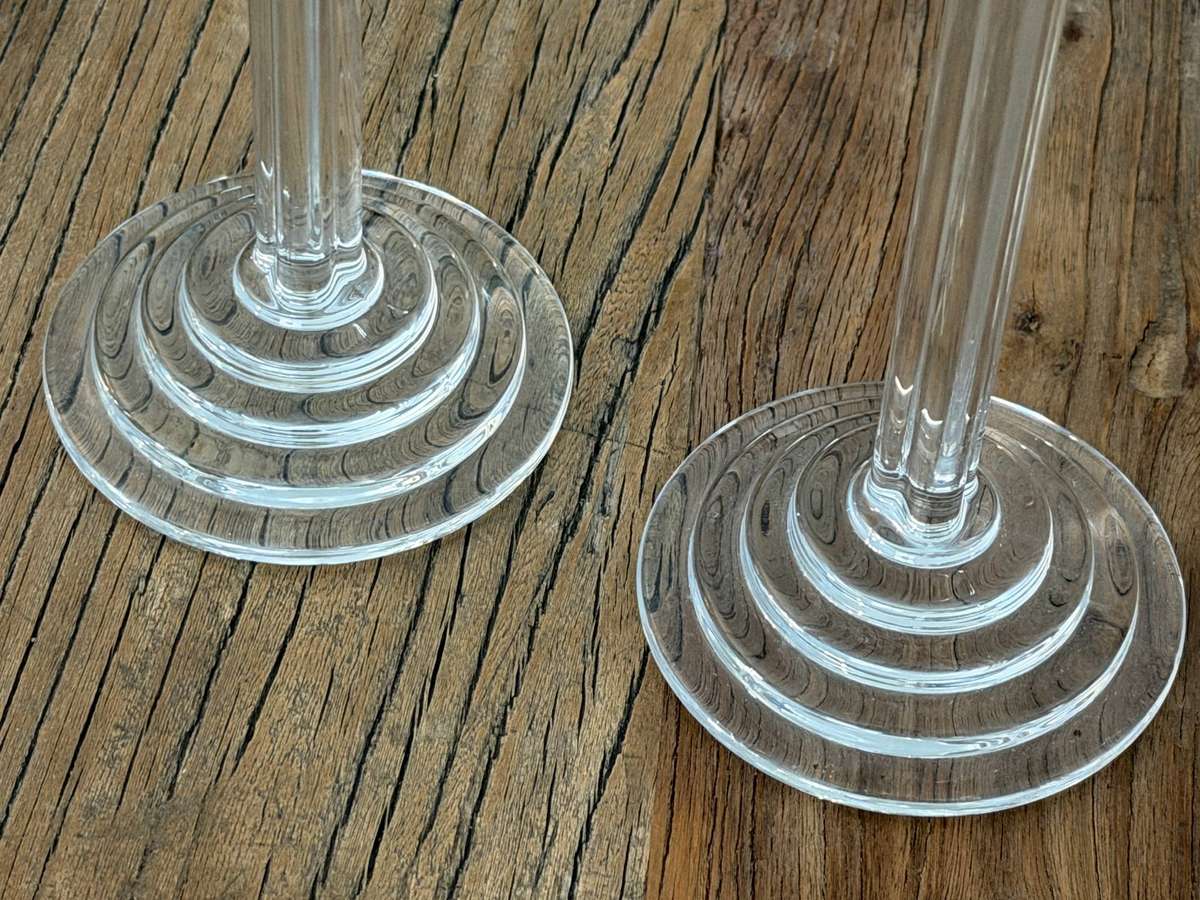 Pair of Signed Joseph Riedel Austrian Crystal Candlesticks, 20 cm (Bid Per Candlestick)