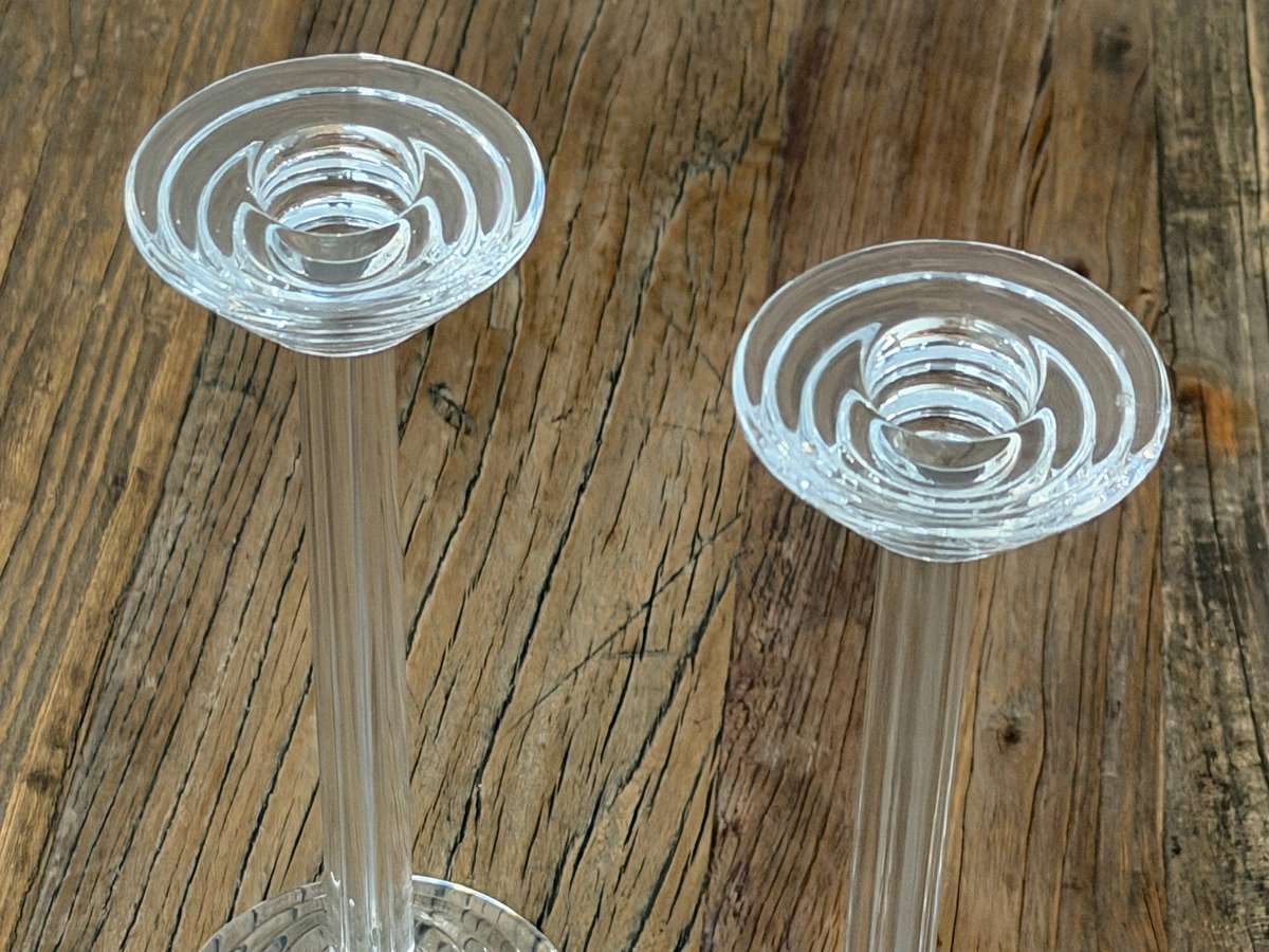Pair of Signed Joseph Riedel Austrian Crystal Candlesticks, 20 cm (Bid Per Candlestick)
