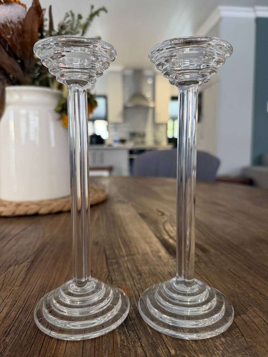 Pair of Signed Joseph Riedel Austrian Crystal Candlesticks, 20 cm (Bid Per Candlestick)