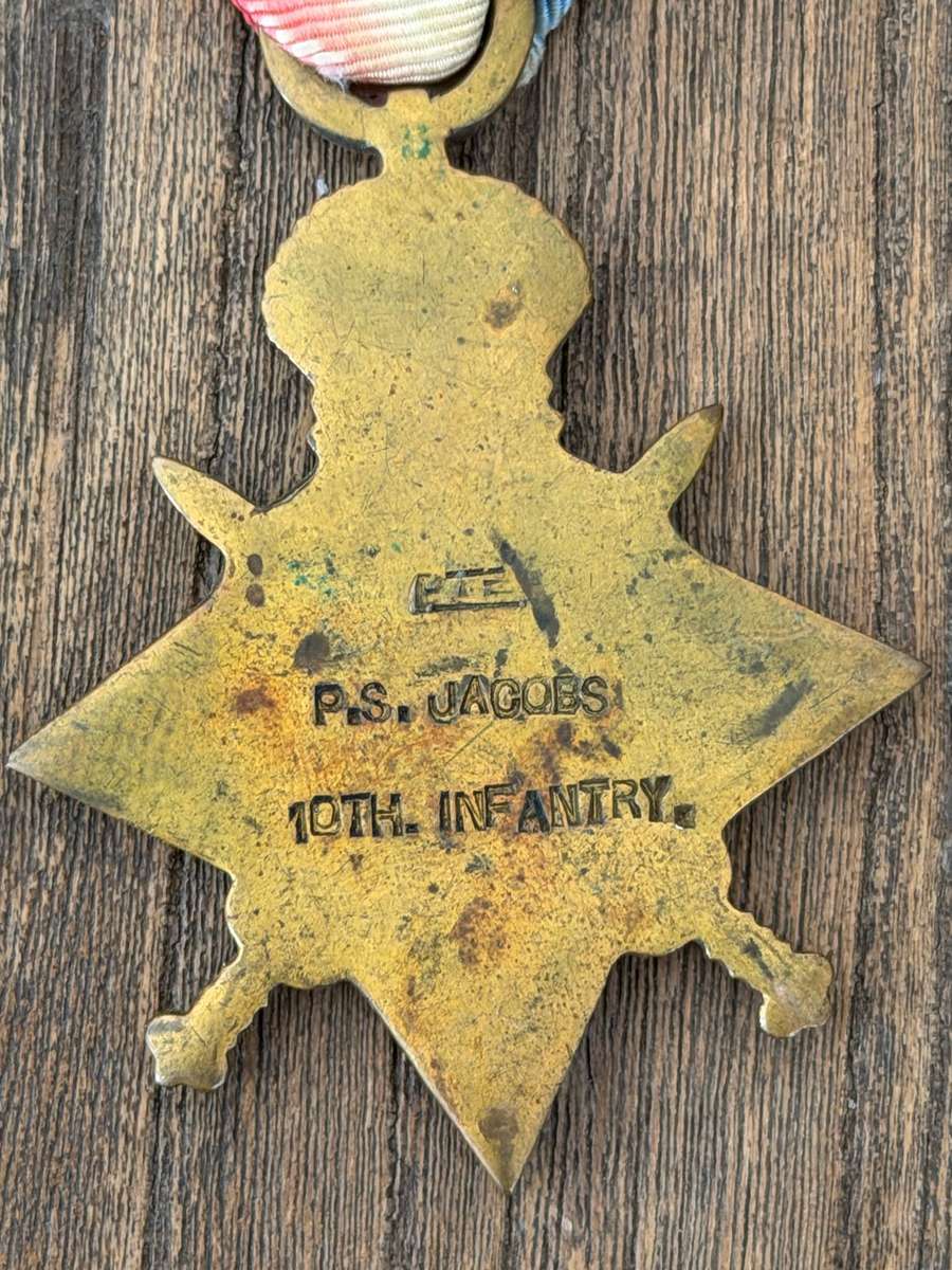 Original First World War medal group and badge attributed to Burg. P.S. Jacobs, 10de Infanterie