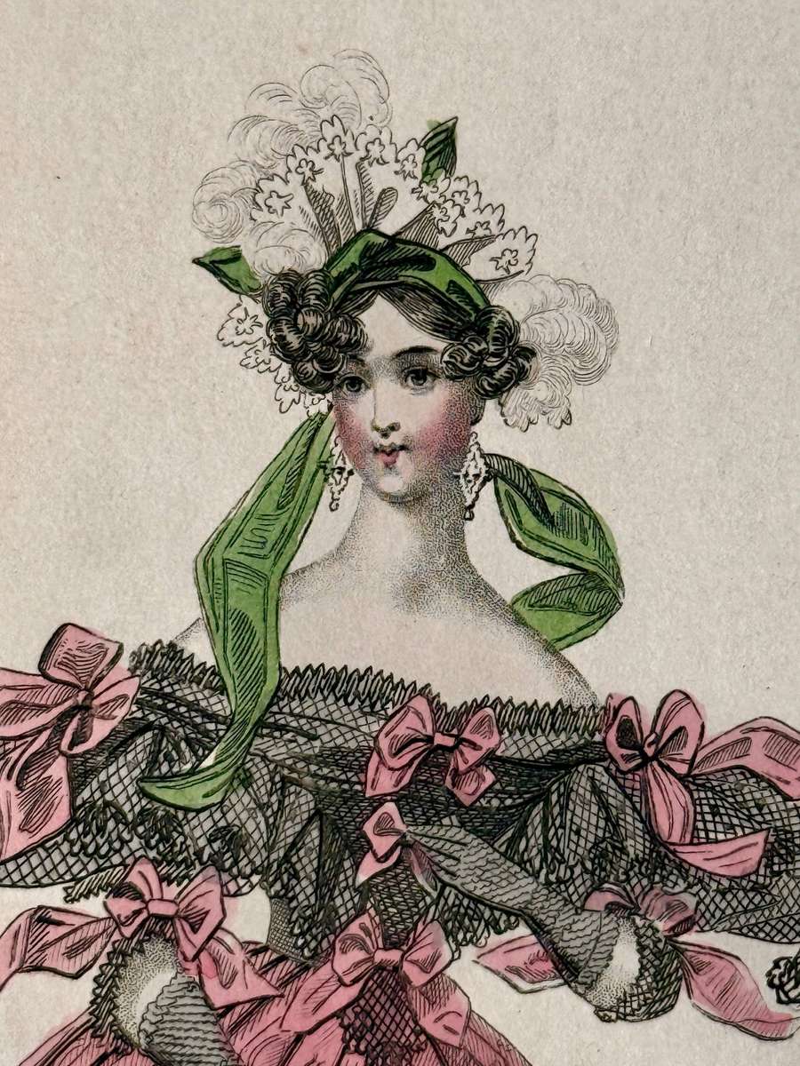 Original 1833 Fashion Print - Copper Plate Engraving  Hand-Coloured
