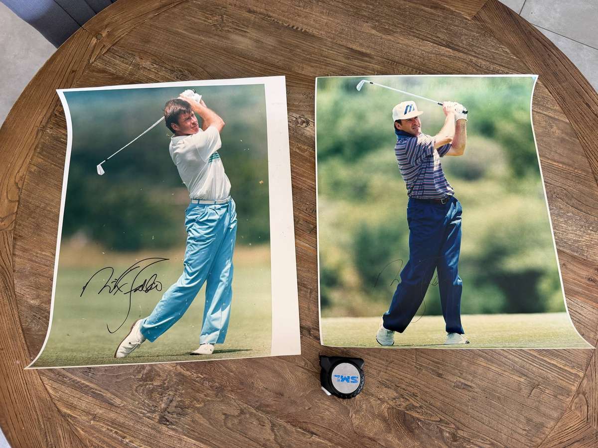 Pair of Original Hand-Signed Nick Faldo Golf Photographs - Large Format (48 × 61 cm)