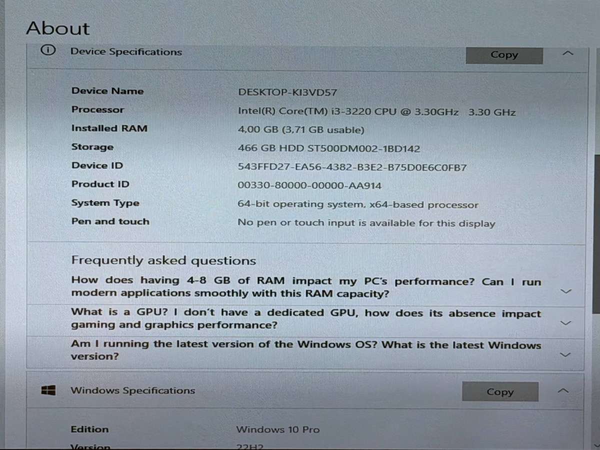 Desktop PC - i3-3220, 4GB RAM, 500GB HDD, Windows 10 Pro