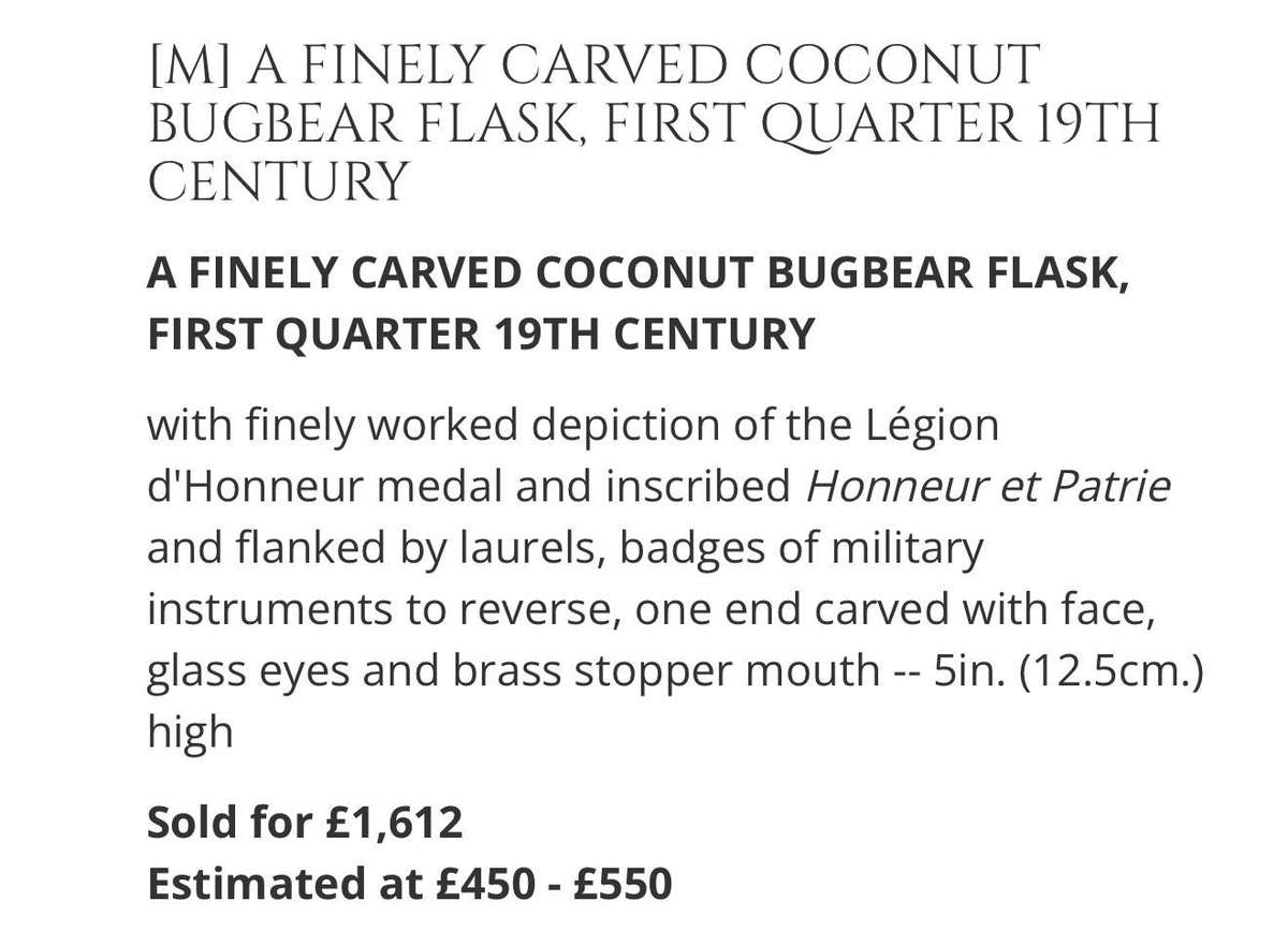 Hand-Carved Coconut Bugbear Flask circa 1825
