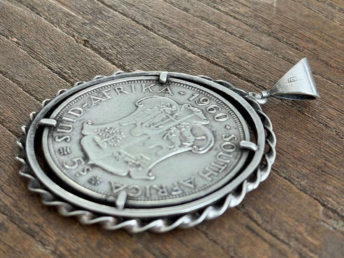 1960 South Africa Union 5 Shilling Silver Coin Pendant