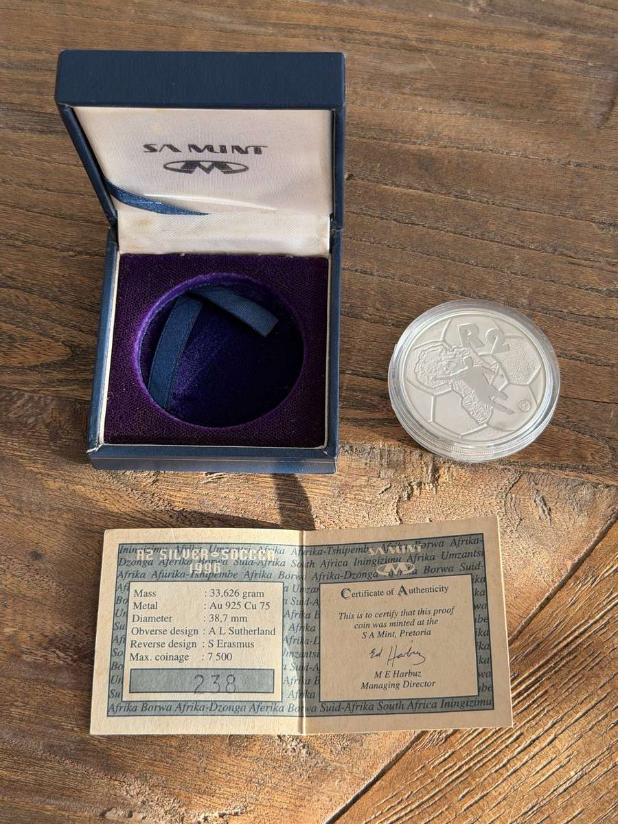 1996 SA Mint R2 Silver Soccer Proof Coin  African Cup of Nations (Proof) with Box & Certificate