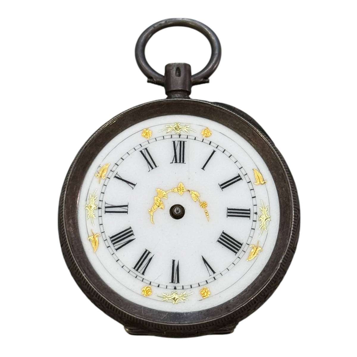 Antique Pocket Watch 0.935 Silver Enamel & Gold Dial 31.5 grams