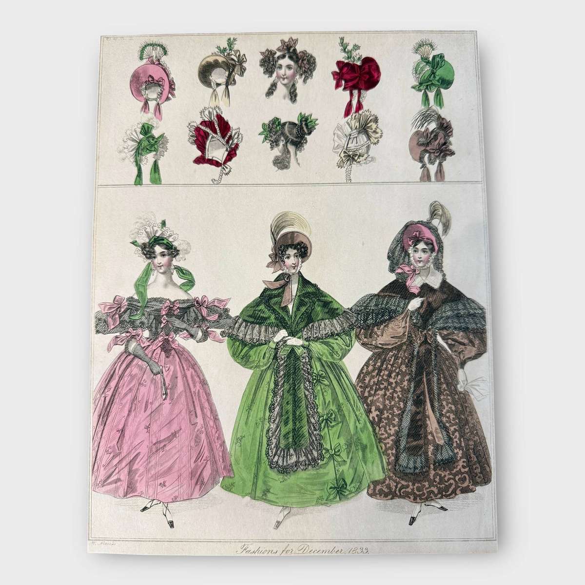 Original 1833 Fashion Print - Copper Plate Engraving  Hand-Coloured