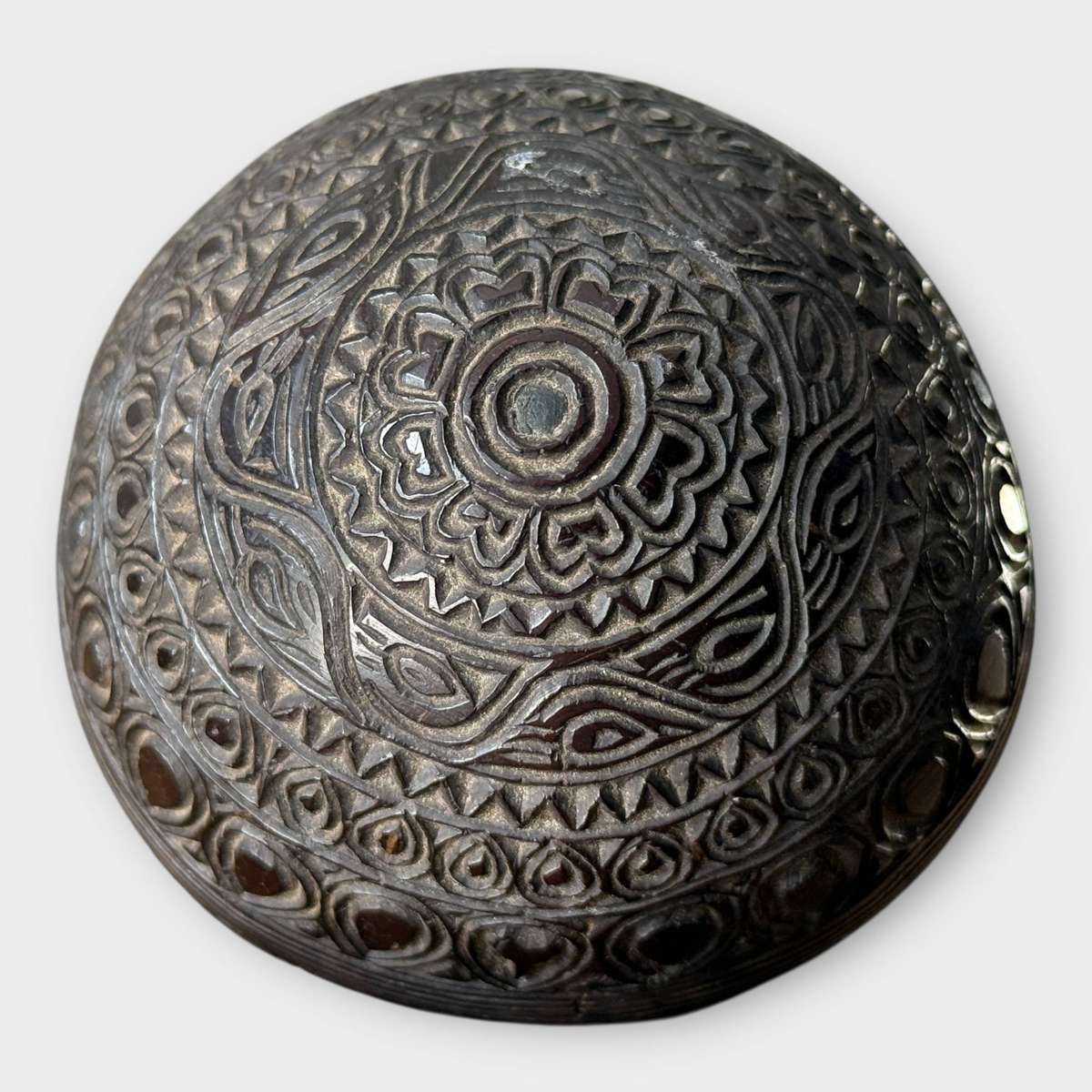 Hand-Carved Coconut Bugbear Flask circa 1825