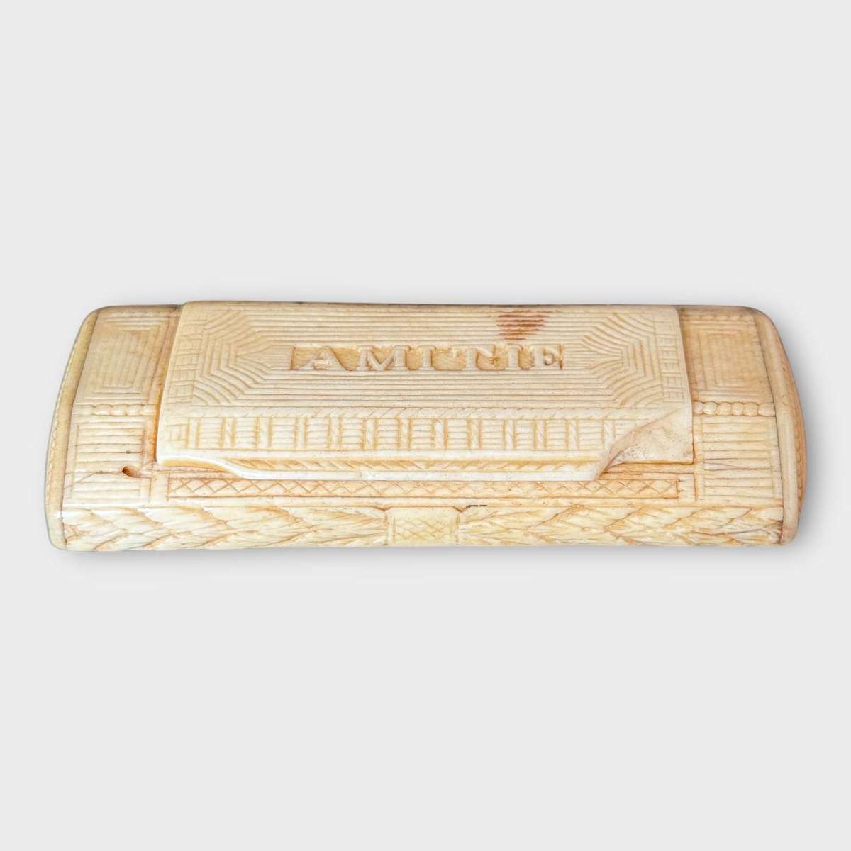 French Carved Bone Snuff Box, c. 1820 to 1860