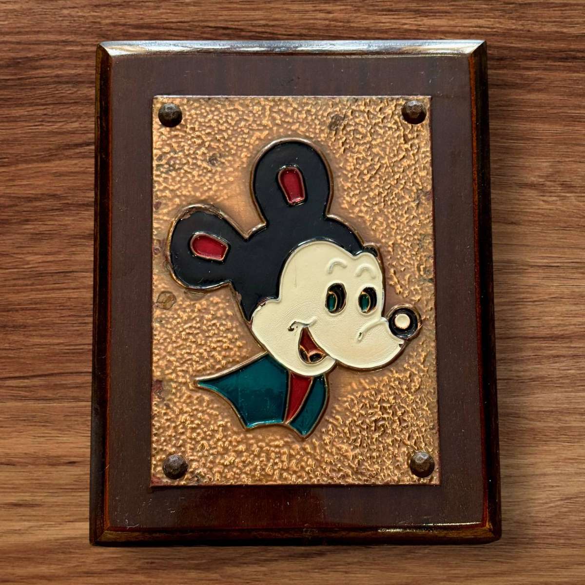 Extremely Rare Vintage Mickey Mouse Copper & Enamel Plaque  24 × 19 cm Mid-20thC Disney Collectible