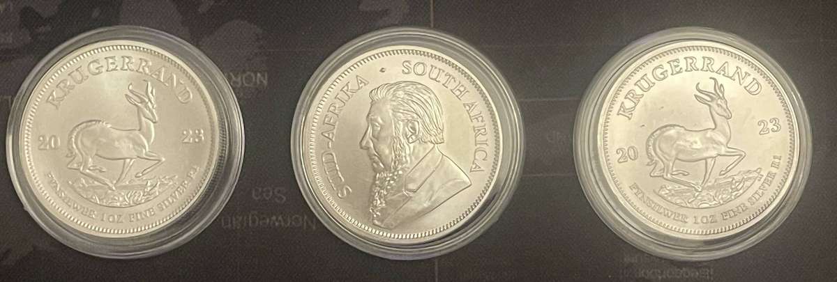 1 Ounce Silver Kruger Rands, Random dates, 3 Coins available, BID IS PER COIN!!!!!!!