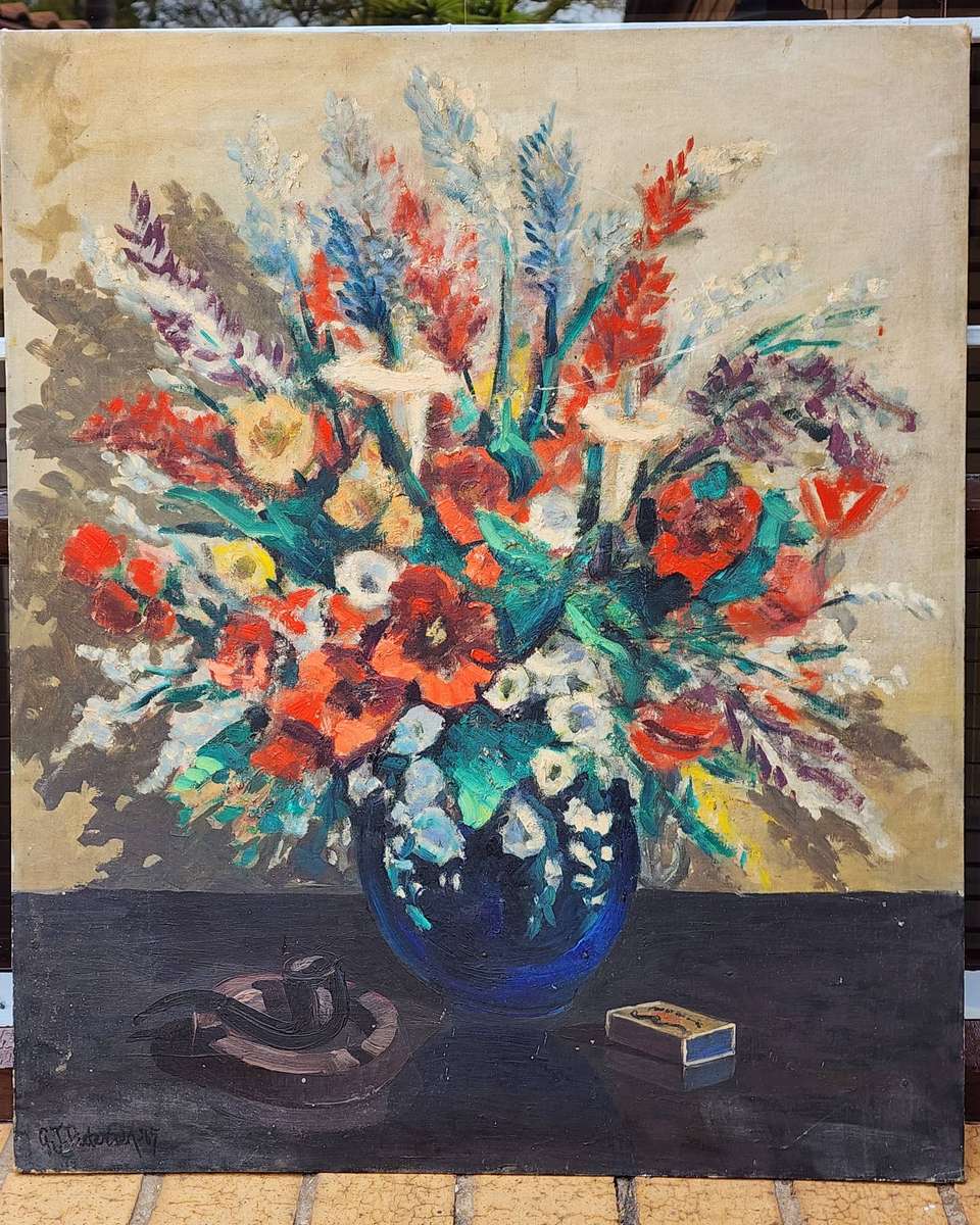 FLOWERS in VASE- beautiful majestic bright eye-catching flower display-OIL PAINTING on CANVAS