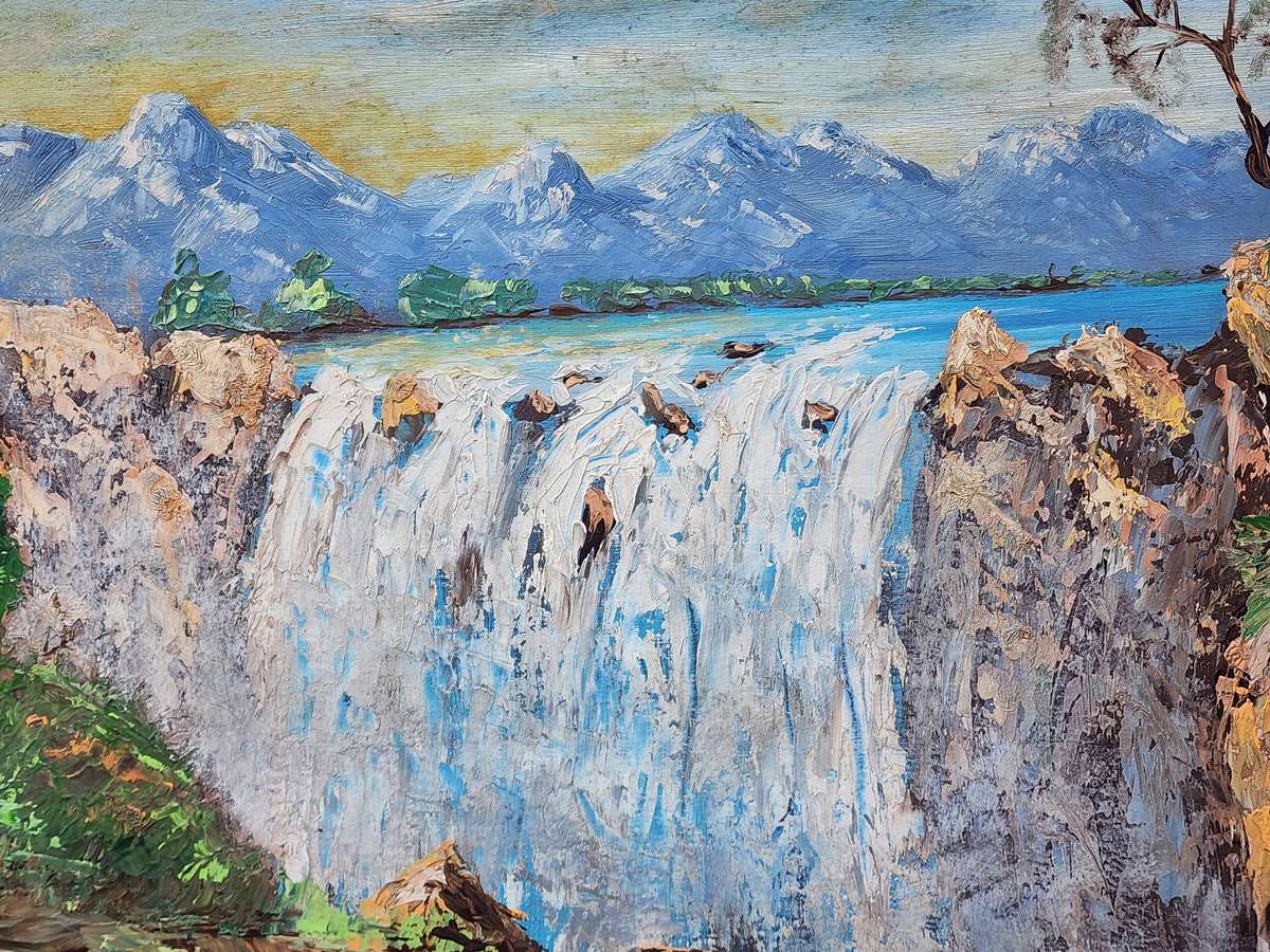 VICTORIA FALLS -OIL PAINTING Framed - marvelous, bright, colorful and vibrant- magnificent views!