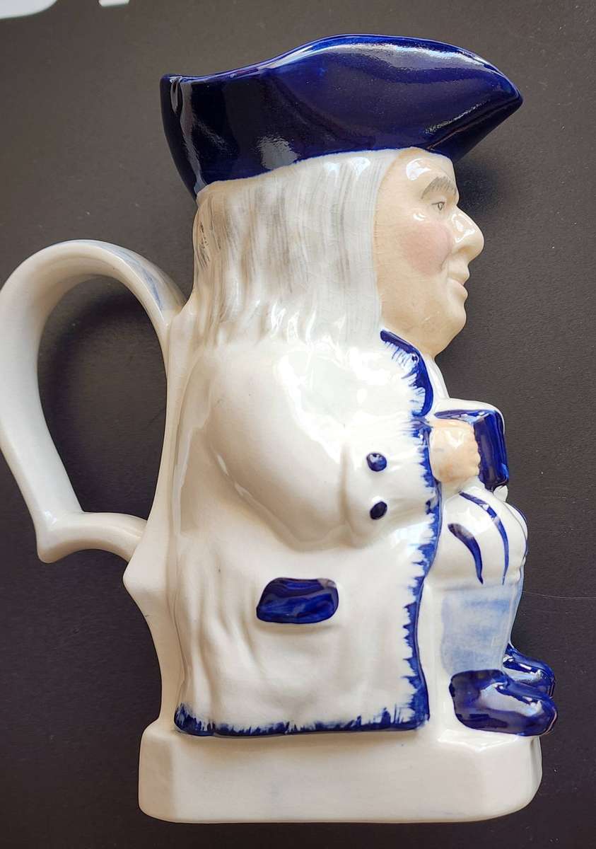 Vintage -very scarce, rare "Wood and Sons" Blue & white Toby Jug - 15cm high,9cm Square