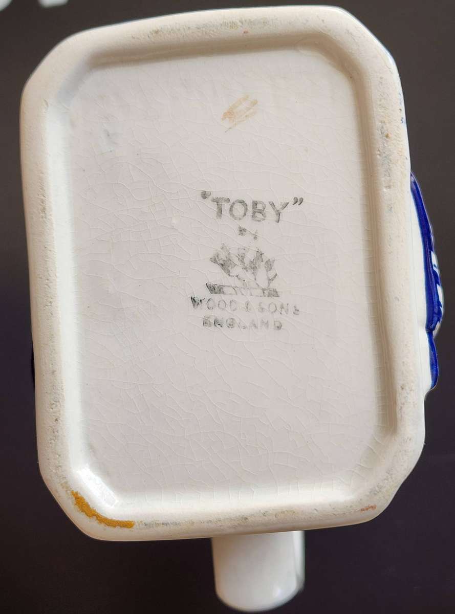 Vintage -very scarce, rare "Wood and Sons" Blue & white Toby Jug - 15cm high,9cm Square