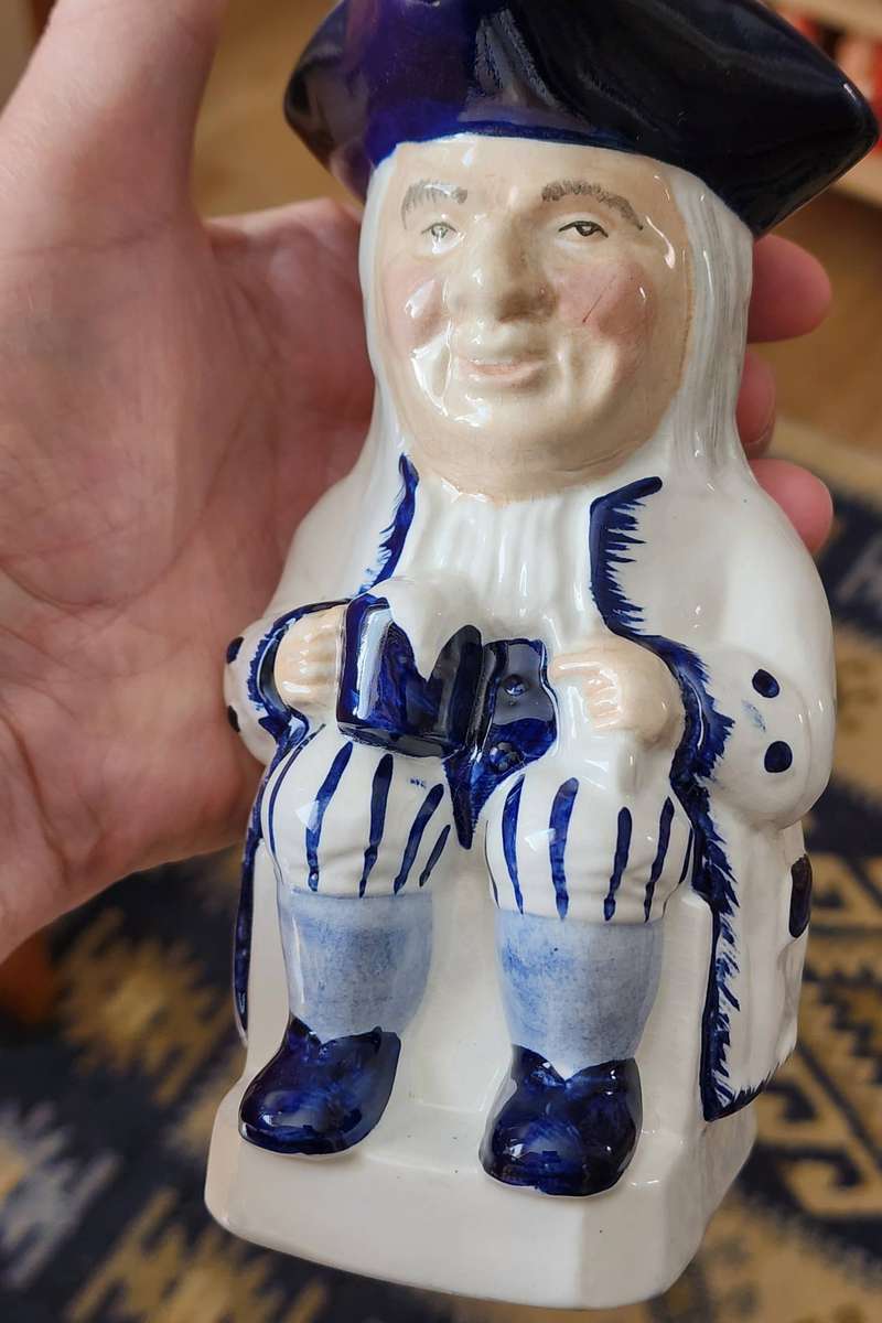 Vintage -very scarce, rare "Wood and Sons" Blue & white Toby Jug - 15cm high,9cm Square