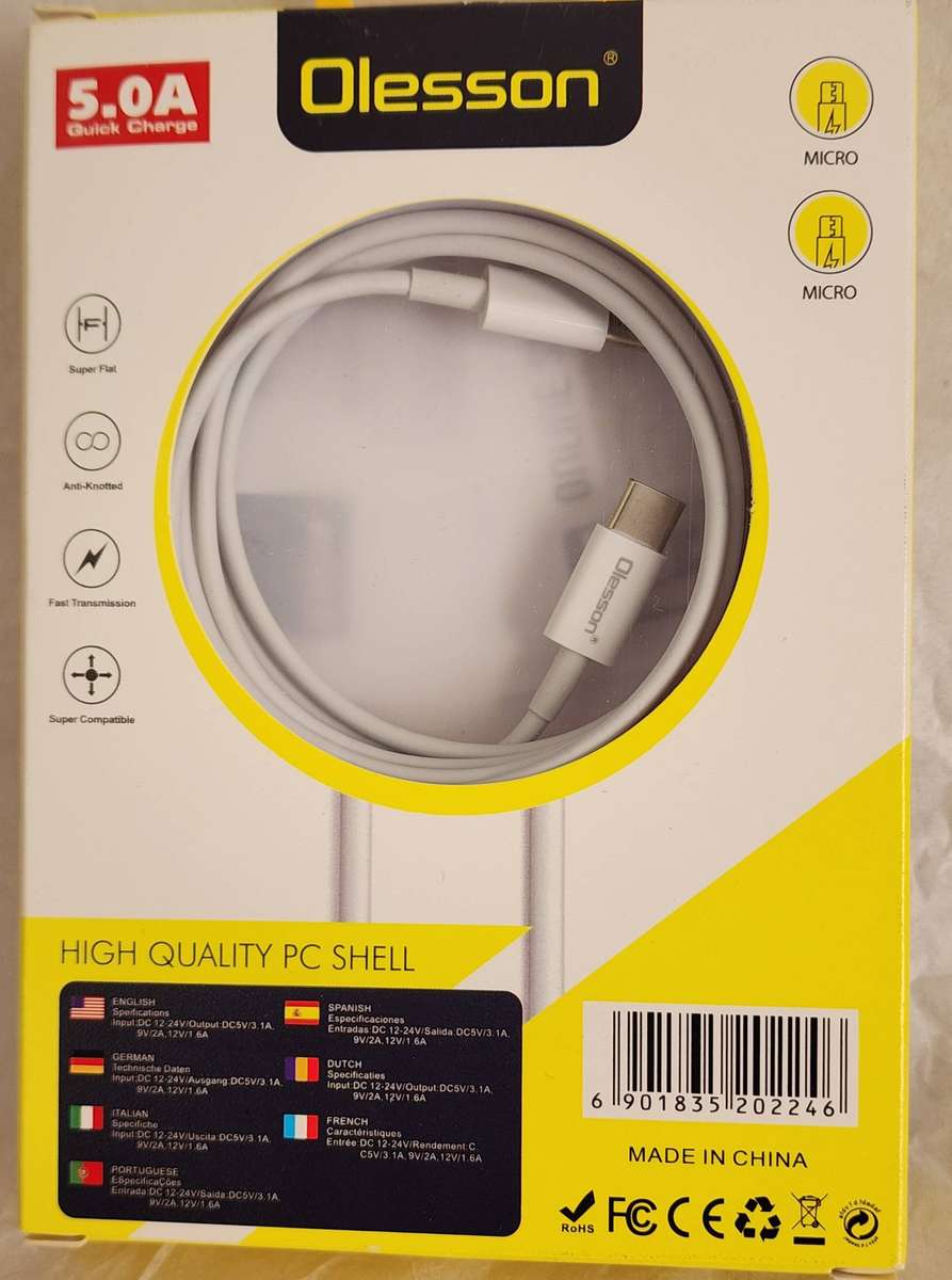 USB CABLE "OLESSON 5.0 A" - new in box TYPE C Quick charge USB DATA CABLE, - great bargain! 10cm len