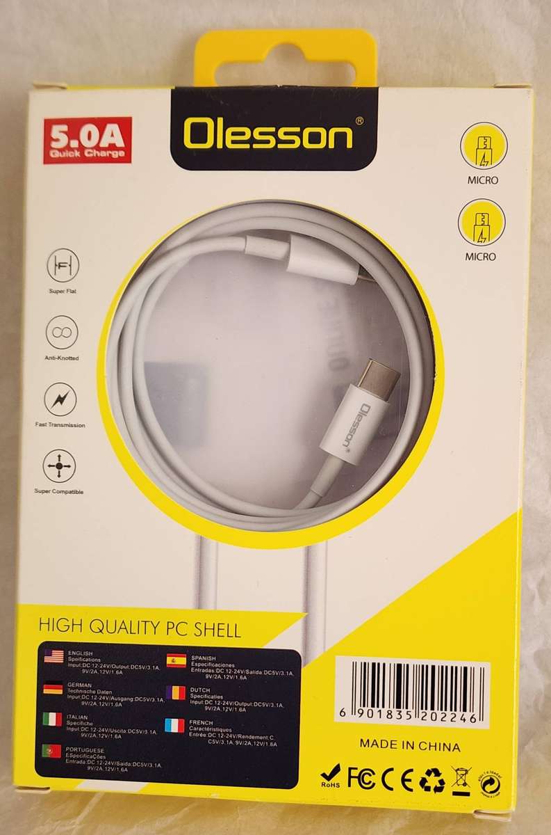 USB CABLE "OLESSON 5.0 A" - new in box TYPE C Quick charge USB DATA CABLE, - great bargain! 10cm len