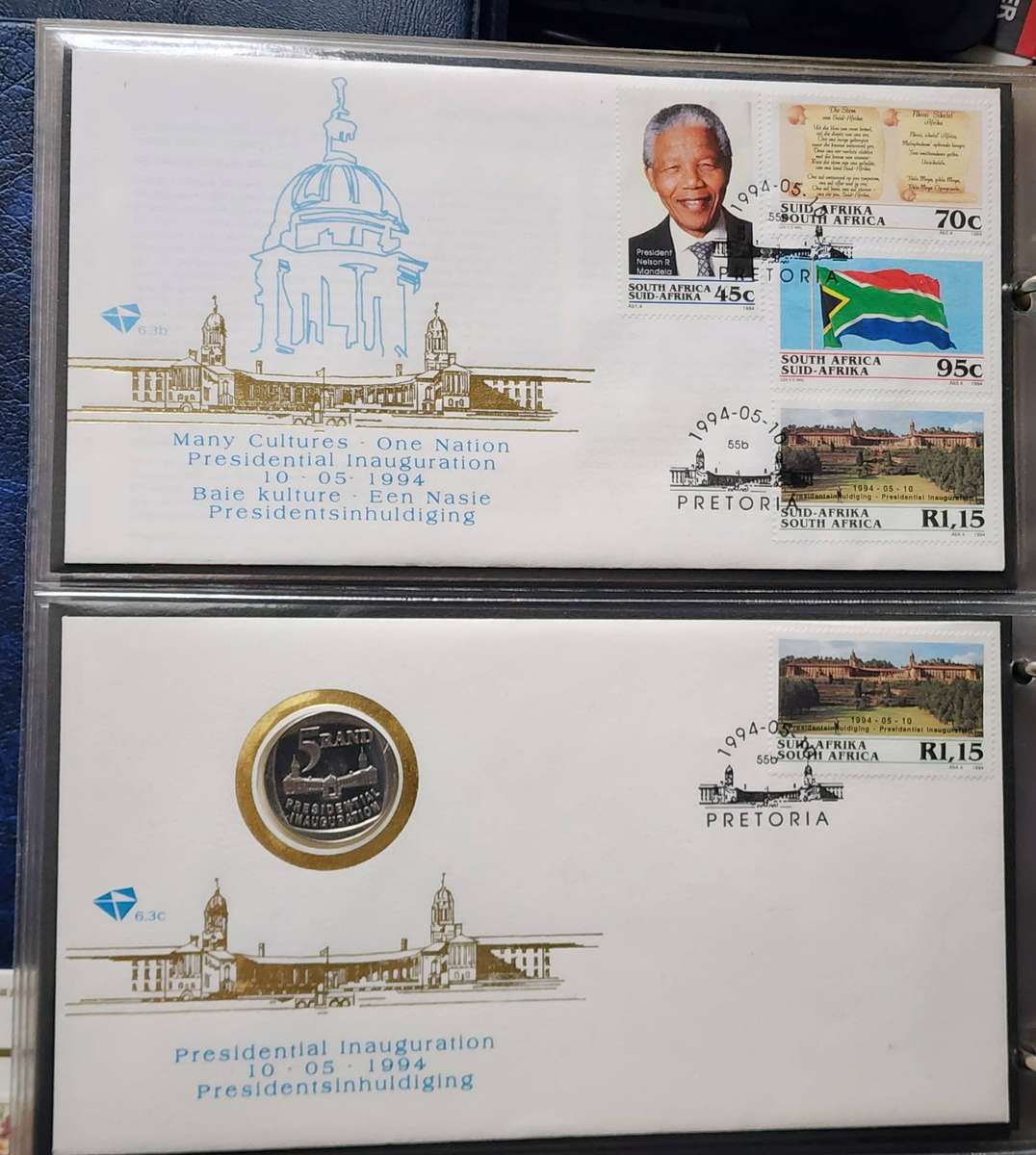South Africa -Nelson Mandela FDC, PLUS ultra scarce FDC with Mandela R5 Coin- SUPERB Items! WOW!